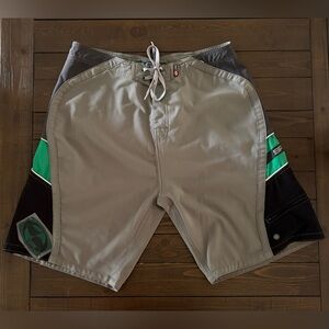 Split Gray and Green Shorts